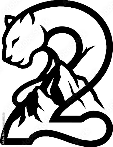 Stylized Panther Forming Number Two Design.