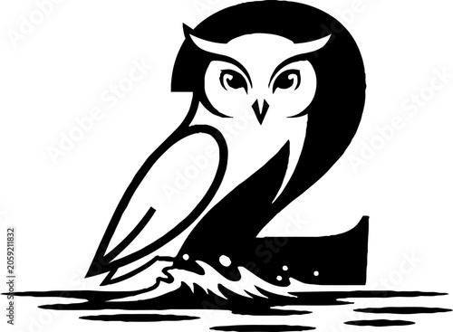 Owl perched on stylized number two design.