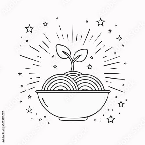 Sprout Growing from Bowl of Noodles