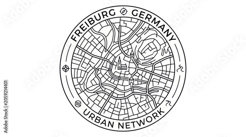 Freiburg Germany Urban Network Map Circular Emblem