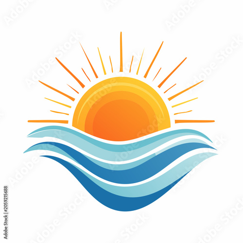 Sunrise Over Ocean Waves Logo