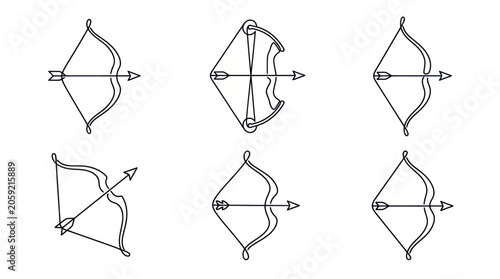 Obraz na plátně Collection of Bows and Arrows Icons, Vector Illustration, Simple Line Art