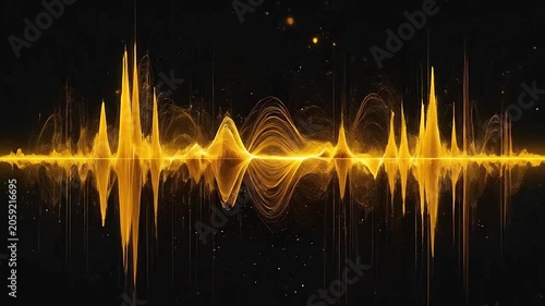 A glowing golden audio waveform visualization on a black background