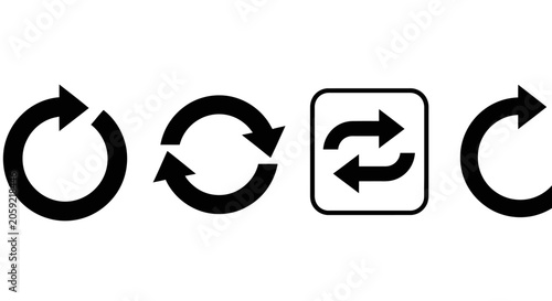 Tableau sur toile Set of black and white circular reload and data synchronization interface icons