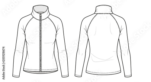 Konstfotografi Technical fashion illustration showcasing a long-sleeved athletic zip-up jacket