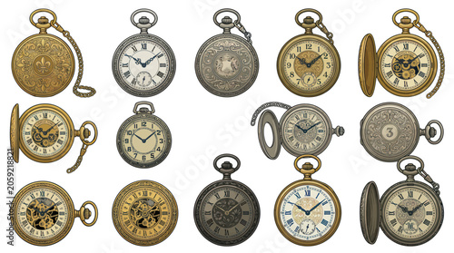 Fotografie Collection of Vintage Pocket Watches - Antique Timepieces with Chains