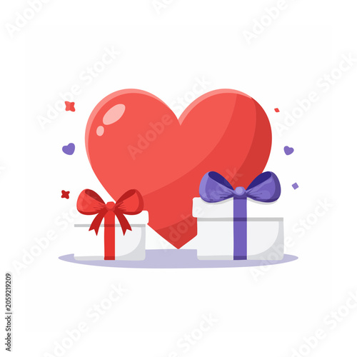 Heart and Gift Boxes in Flat Design