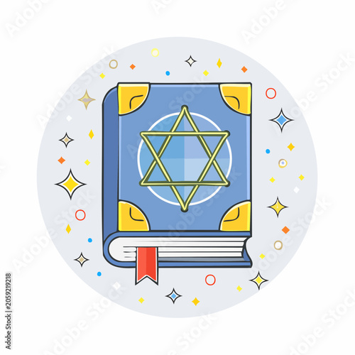 Illustration of a blue book with Star of David symbol