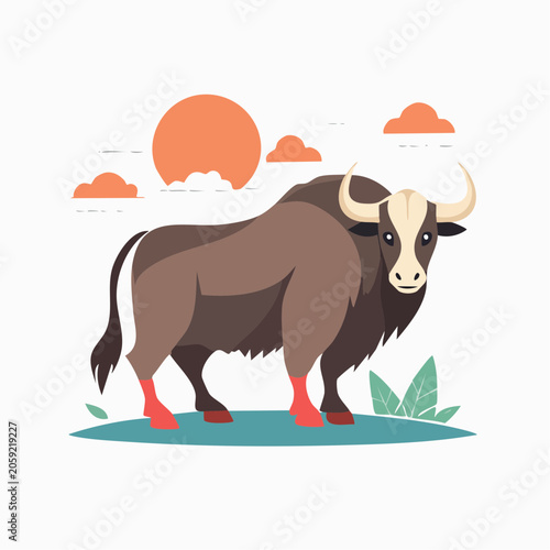 Illustration of a Gaur Bull in a Natural Setting