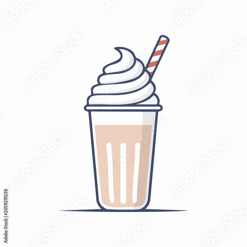 Illustration of a milkshake with whipped cream and straw