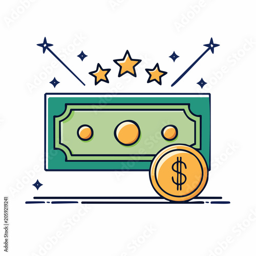 Money and Coin Icon with Stars