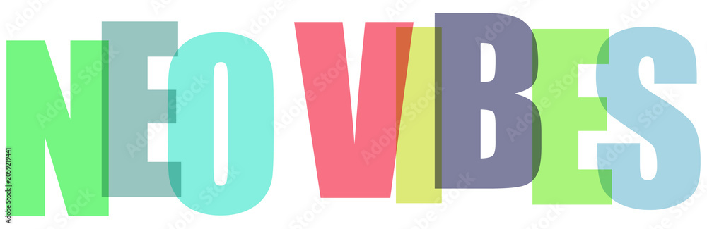 Naklejka premium Bold colorful overlapping text spelling out Neo Vibes isolated on transparent background