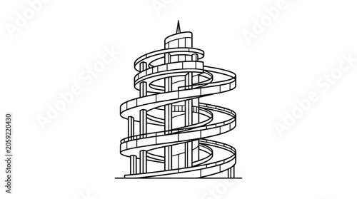 Abstract Spiral Ramp Building Design - Modern Architecture Concept