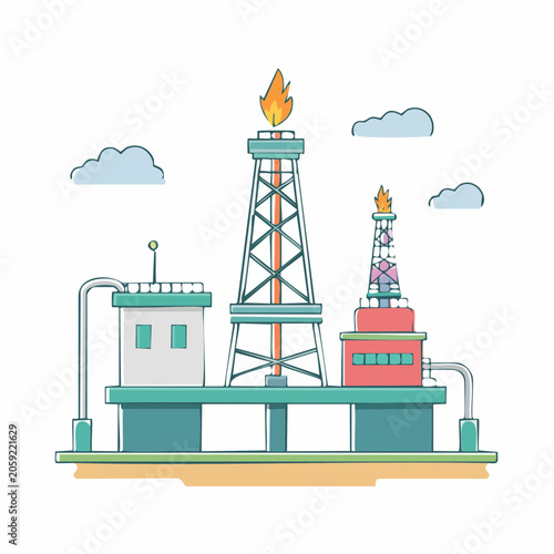 Oil Rig and Refinery Illustration