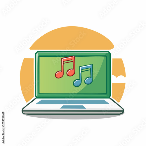 Laptop displaying musical notes
