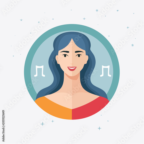Illustration of a Woman Singing with Musical Notes