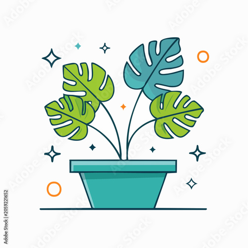 Monstera Plant in a Pot, Flat Design Illustration