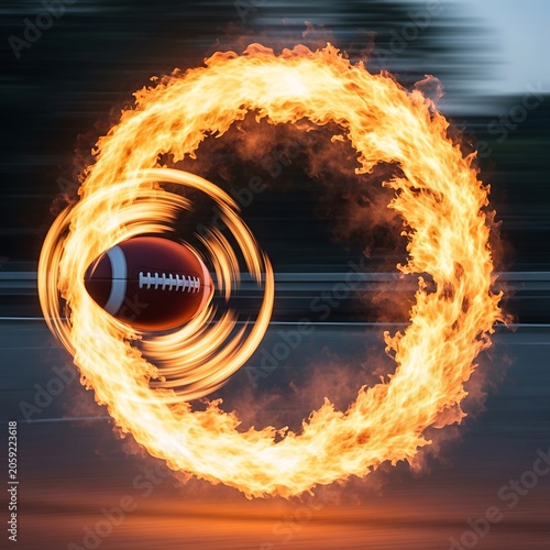Football with Fire Ring Effect in Motion.