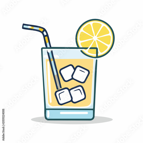 Refreshing Lemonade with Ice and Lemon Slice