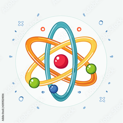 Stylized Atom Model with Orbiting Electrons