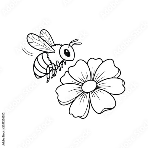 Bee Hovering Near Flower for Nature and Pollination Theme
