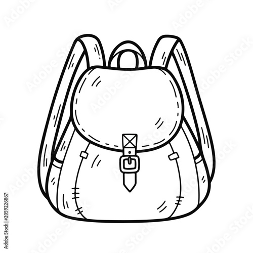 Backpack with Buckle Straps and Top Flap in Black Outline