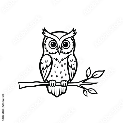 Owl Sitting on Branch Illustration for Nature Theme