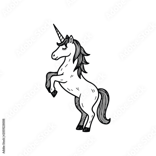 Unicorn Prancing Side View with Horn and Mane