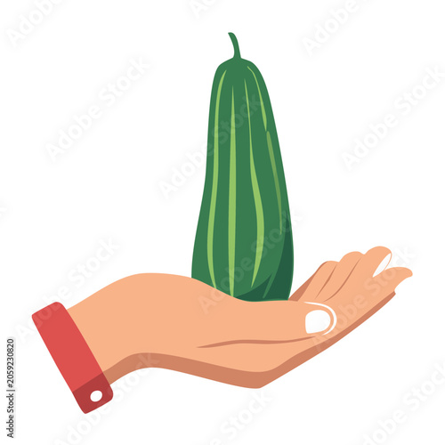 Hand holding a green cucumber illustration