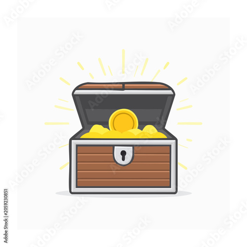 Open treasure chest with gold coins and sparkles