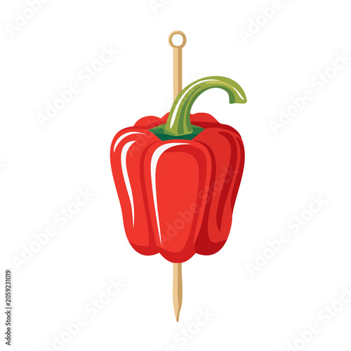 Red Bell Pepper on Wooden Skewer Illustration