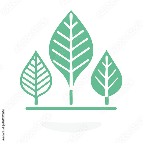 Three green leafy trees icon on transparent background