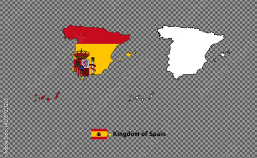 Map of spain with flag and blank outline on a transparent background