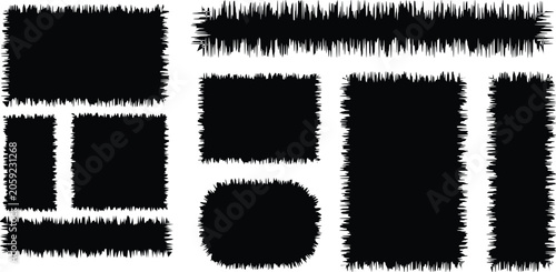 Cuadro en lienzo Black Grunge Distorted Border Shapes and Spiky Frame Elements Vector Set
