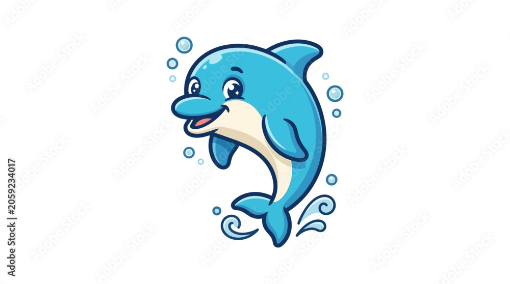Fototapeta premium Cute Dolphin Cartoon Vector Illustration