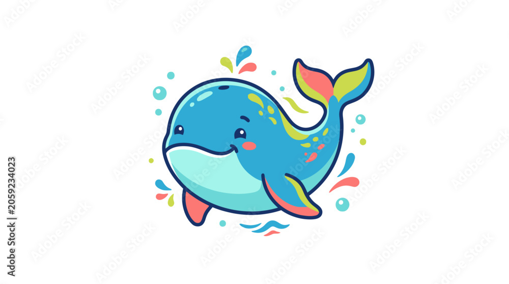 Naklejka premium Cute Blue Whale Vector Illustration