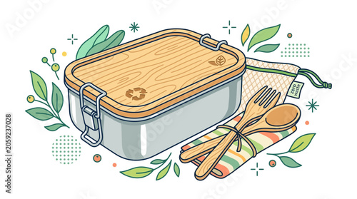 Zero Waste Lunch Box Vector Illustration