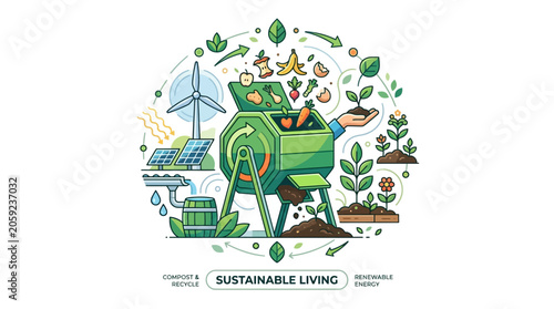 Sustainable Living Compost and Renewable Energy Infographic