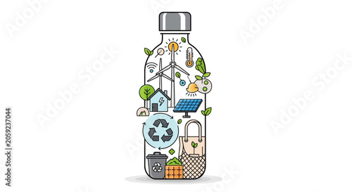 Sustainable Living Eco-Friendly Bottle Vector Illustration