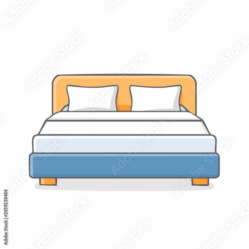 Modern Bed with Pillows and Mattress