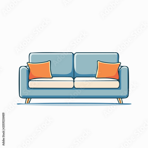 Modern Blue Sofa with Orange Pillows
