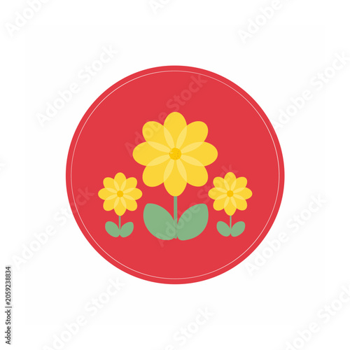Yellow flowers in red circular frame illustration