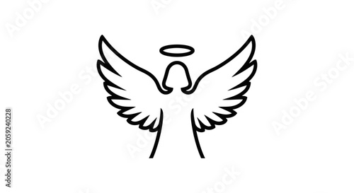 Fotografie Minimalist Angel Icon with Wings and Halo, Vector Graphic