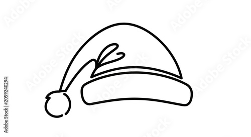 Minimalist Santa Hat Line Art Icon - Christmas Celebration Simple Design