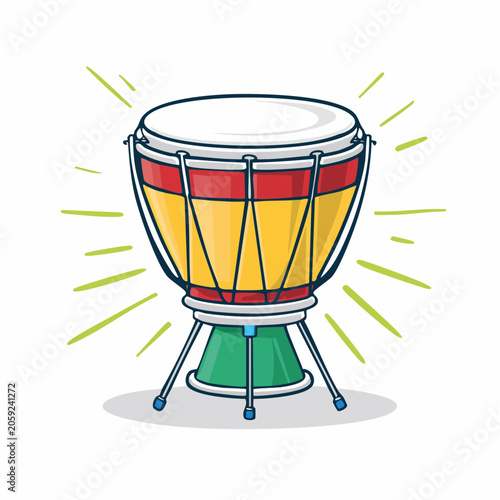 Cartoon Djembe Drum with Sound Waves