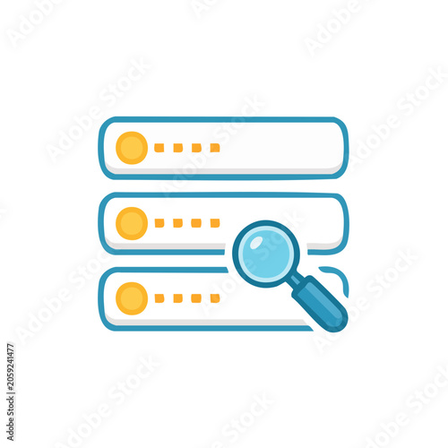 Magnifying glass over database servers icon