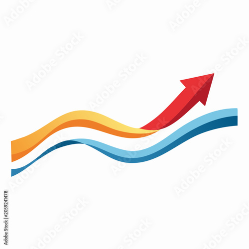 Red arrow pointing upwards over wavy lines