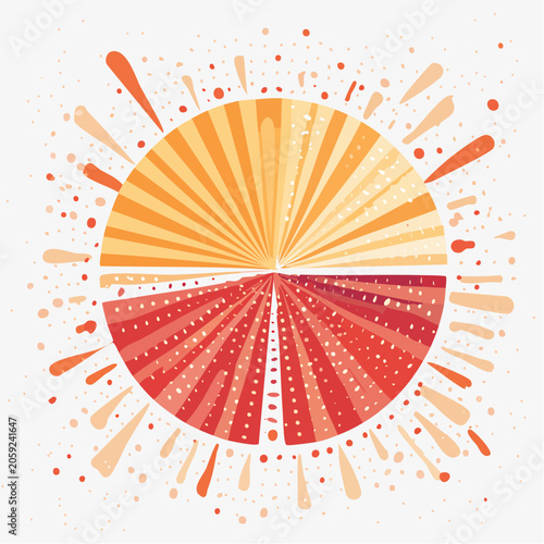 Abstract Sunburst with Orange and Red Halves