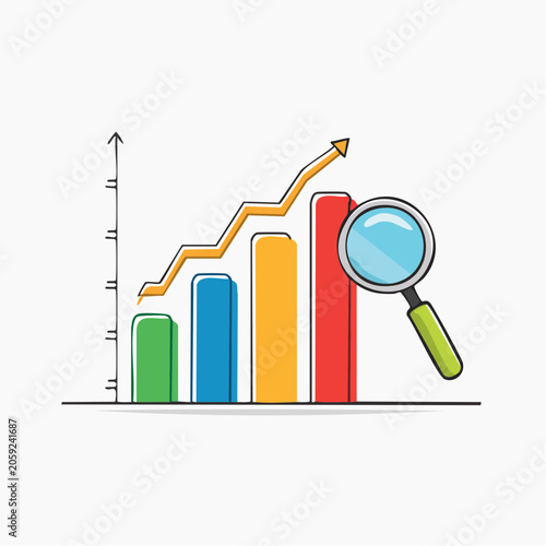 Business Growth Chart with Magnifying Glass