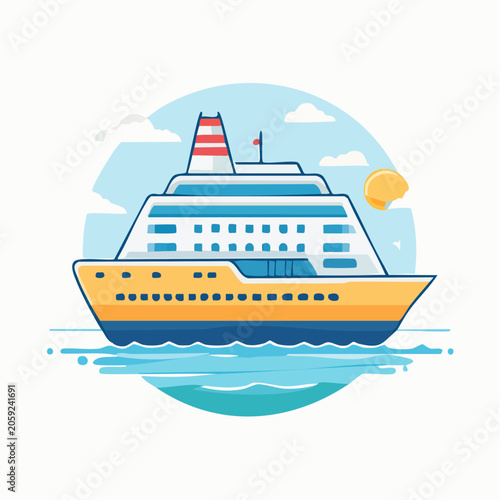 Cartoon Cruise Ship Sailing on the Ocean